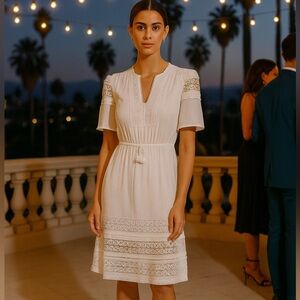 Margaret O’Leary Elegant White Lace Trim Dress Women’s Medium